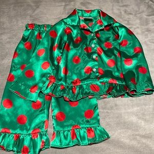 Satin polka dot Christmas pajama pant set   Size 2T